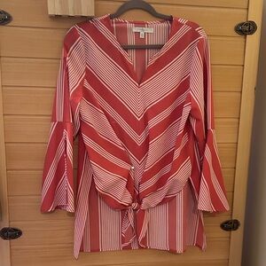 Dark Orange Striped Tie-Front Women's Top - FEVER Brand